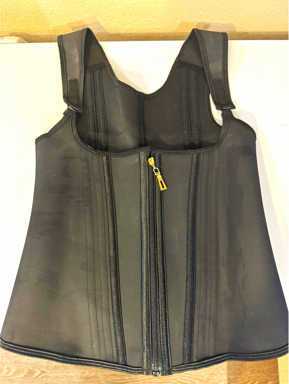 Womens Black Waist Trainer Vest Zip Front Adjustable Straps Shapewear Unmarked